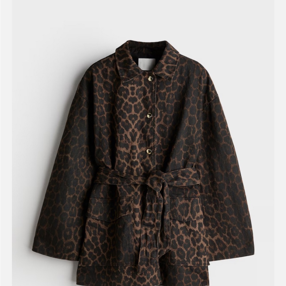 H&M Denim Leopard Print Belted Jacket